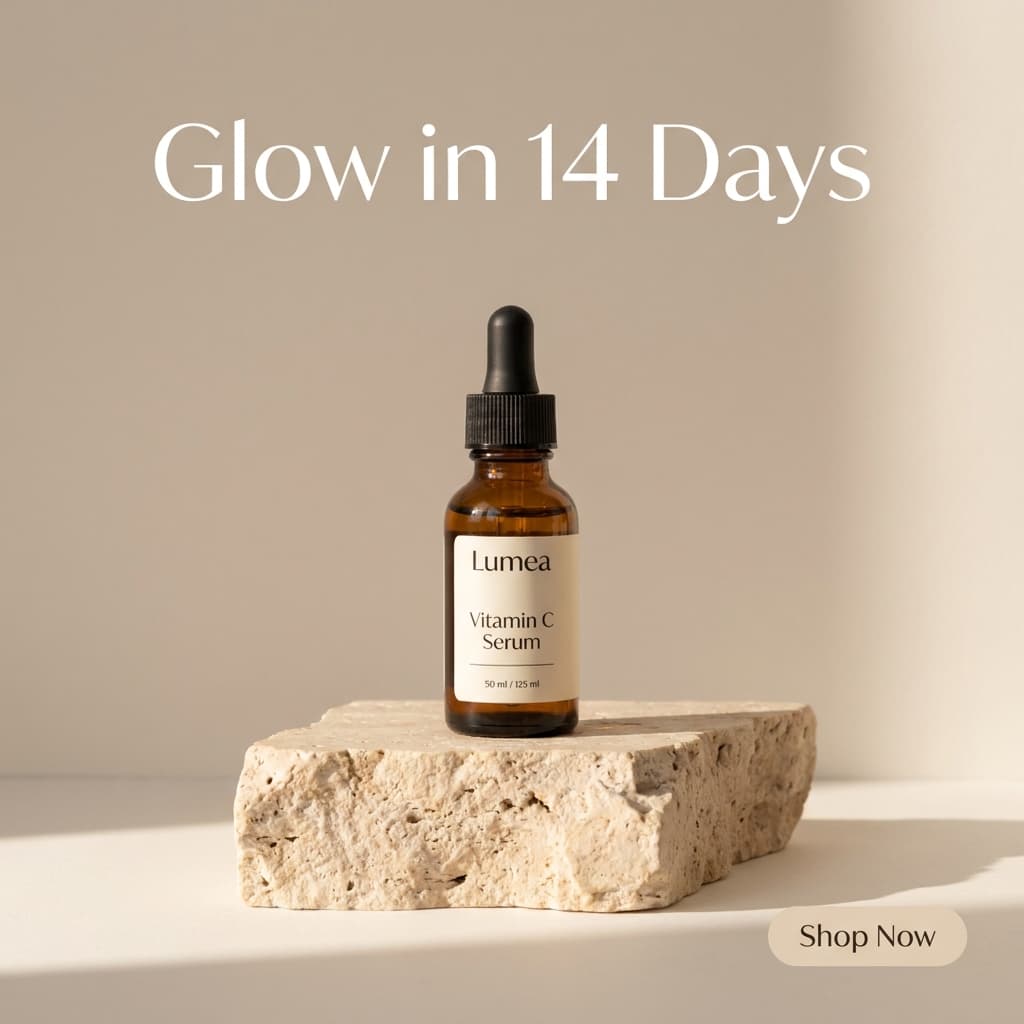 AI-generated skincare image ad with headline and CTA