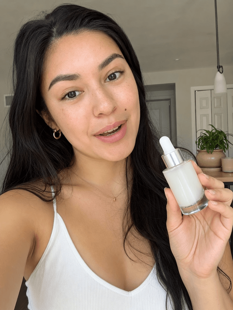 AI-generated UGC-style talking-head video ad for a skincare product