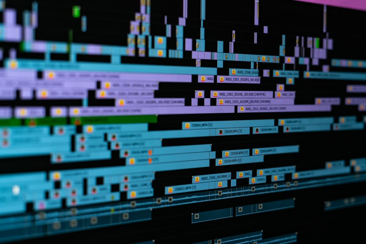 Video editing software interface with clips and dialog panels