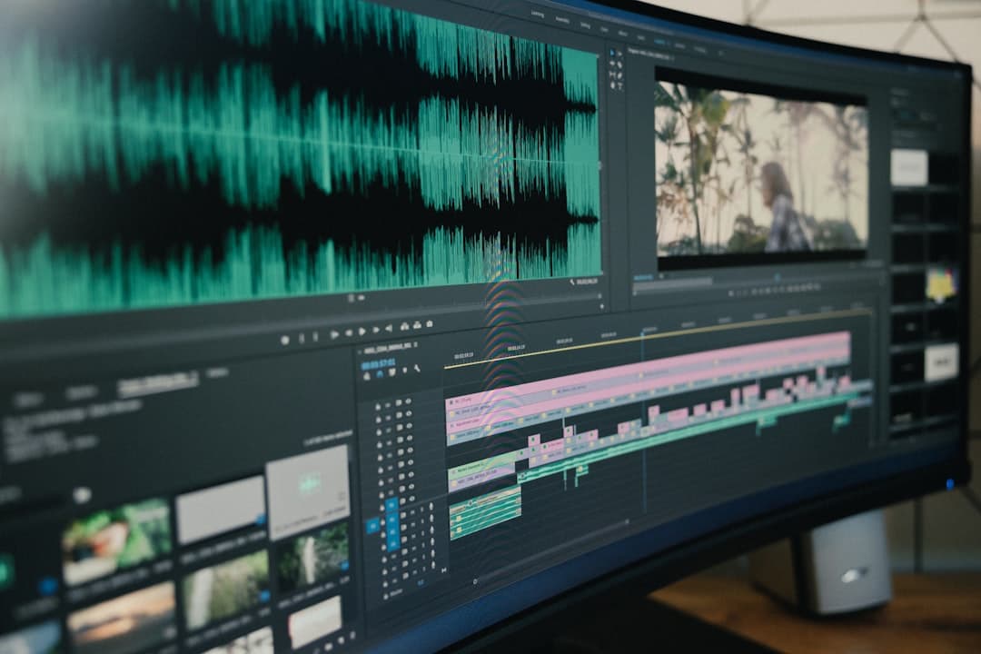 Marketing team enhancing video footage on a computer for an ad campaign