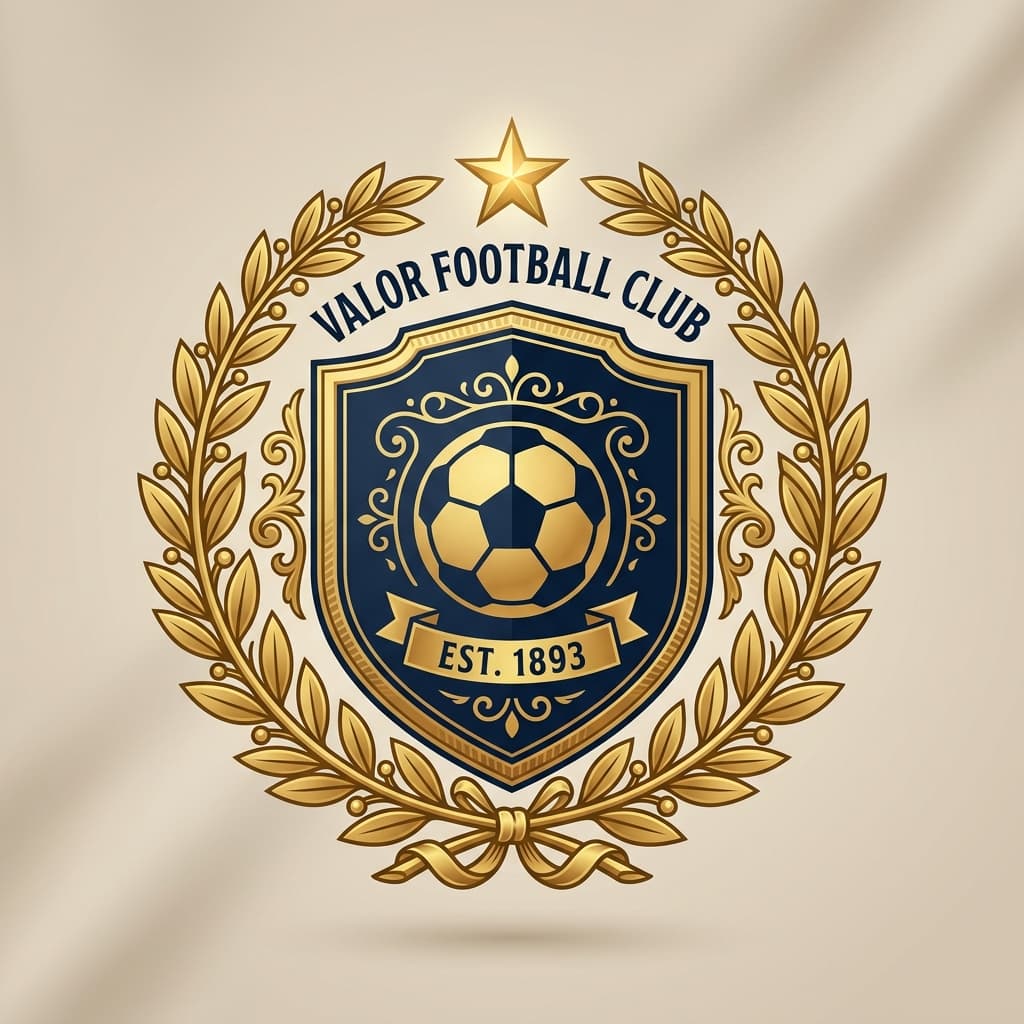 Team crest — Original navy-and-gold club badge with laurel, shield, and star
