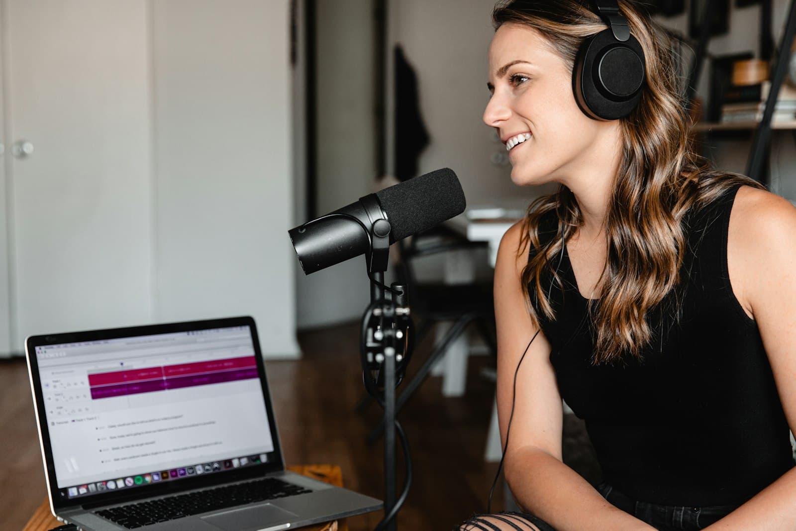 Creator recording an AI voiceover for a marketing video