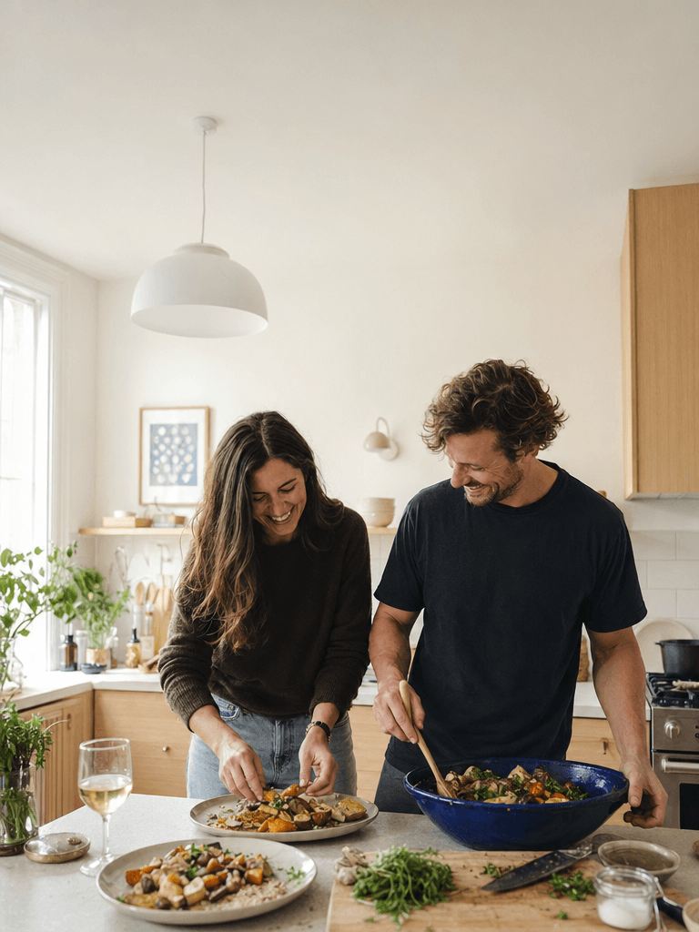 Couple Cooking in Bright Kitchen